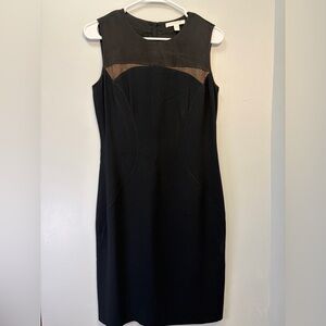 Hugo Boss Elegant Black Midi Dress with Mesh Accents